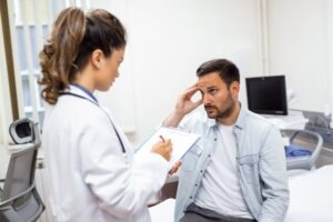 Doctor informs male patient that he has sustained an injury due to medical malpractice