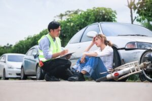 A Norwich attorney meets with an injured client at the scene of a catastrophic accident.