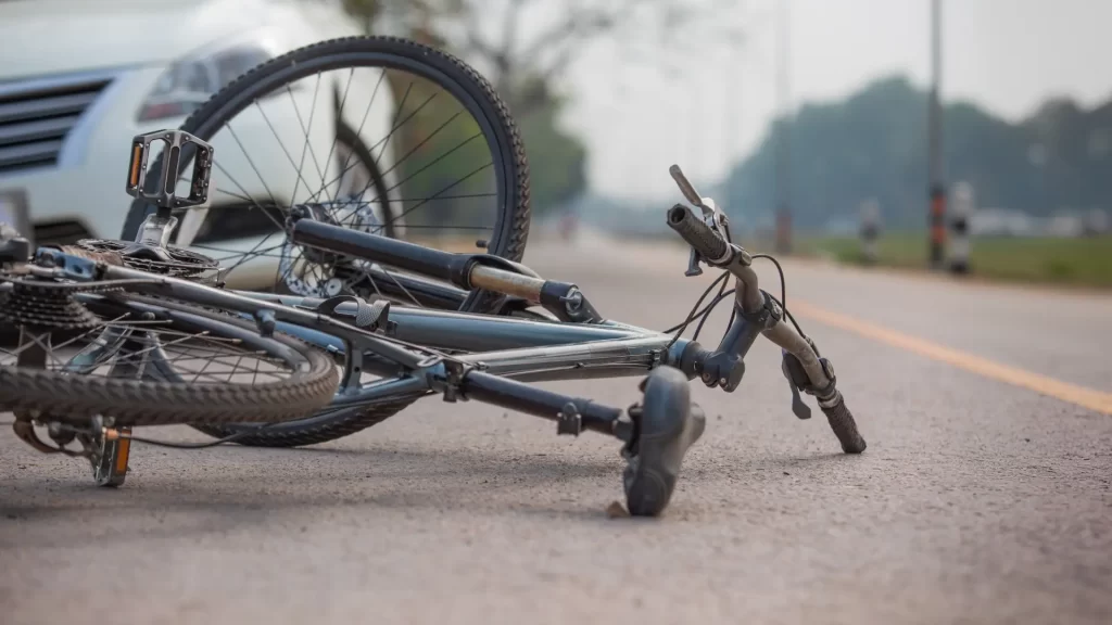 Bicycle lying on the road after an accident