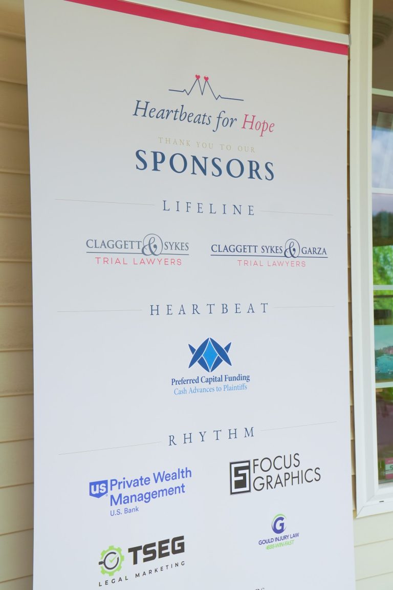 Sponsor board displayed at the Heartbeats for Hope 2026 golf tournament