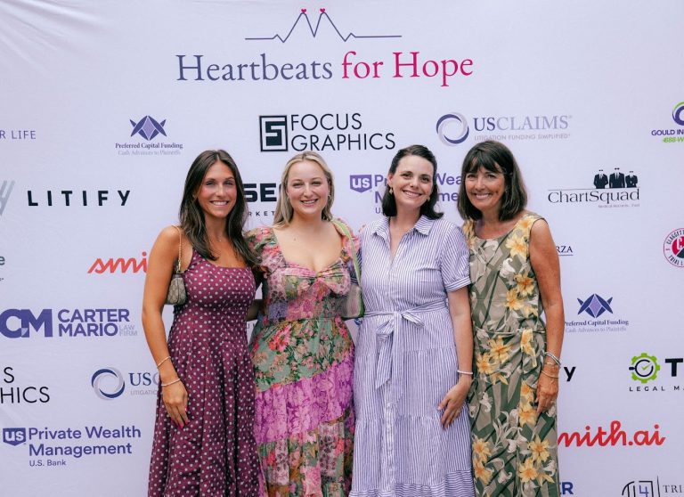 Guests at the Heartbeats for Hope sponsor backdrop on day two